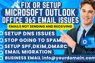 fix or setup microsoft 365, outlook, godaddy outlook business emails, migration