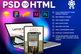 convert psd to html bootstrap 4, wordpress and shopify responsive