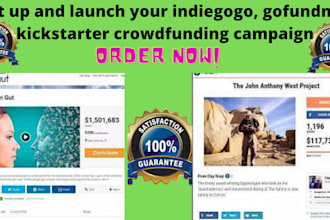 set up and launch your indiegogo, gofundme, kickstarter crowdfunding campaign