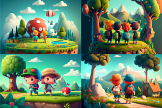 draw an illustration for childrens story book,  game or movie