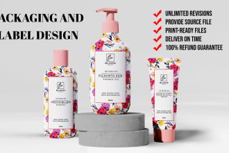 make a label design, cosmetic package, box design, pouch label and serum label