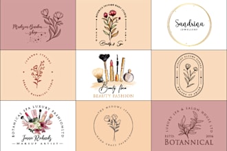 design hand drawn watercolor, feminine, spa, salon, fashion, botanical boho logo