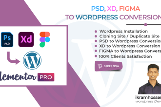 convert PSD, xd, and figma to wordpress using elementor pro
