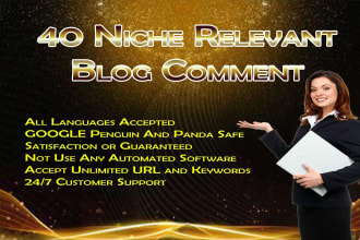 provide 40 niche relevant blog comment off page seo