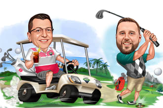 draw premium golf caricatures, sports cartoon