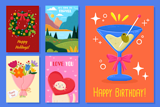 draw postcard, greeting, christmas, wedding, invitations, birthday or gift cards