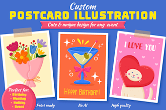 create a hand drawn illustrated invitation, postcard or greeting card design