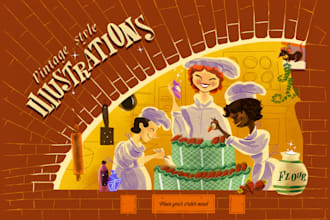 draw a  cute vintage flat illustration