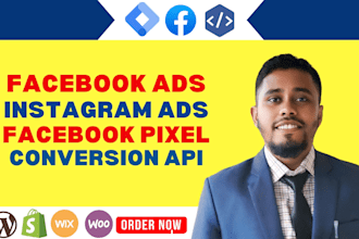 set up facebook ad and instagram ads with fb, meta pixel conversion API