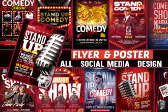 design comedy night, karaoke night, stand up comedy, flyer and poster
