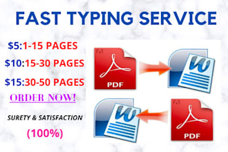 provide typing services, retype from scanned PDF, and other format