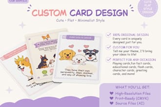 design cute custom card game, flashcard, playing card and deck design