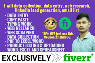perform linkedin data entry, web research, and data collection