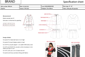 design clothes and create a professional fashion tech pack for manufacturer