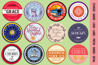 do circular, round sticker, badge, logo, label, patch, coaster design