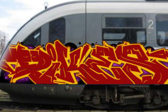 draw a digital graffiti on a train