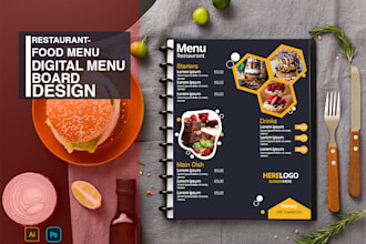 do restaurant food menu, digital menu board, food flyer, poster
