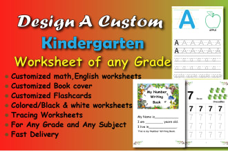 design custom kindergarten worksheets, math worksheets,activity books,amazon KDP