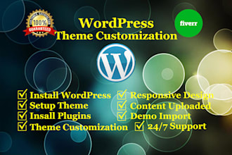 install wordpress, setup theme, demo upload and customization