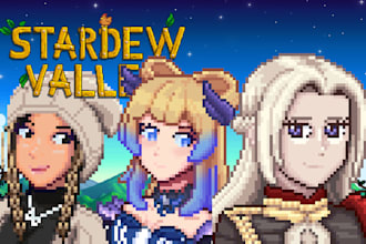 draw stardew valley style pixel art portrait and spritesheet