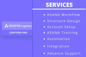 setup an asana workspace, automation, integration project manager asana, VA
