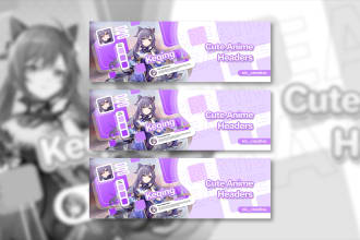 design cute anime or vtuber youtube, twitch, twitter headers