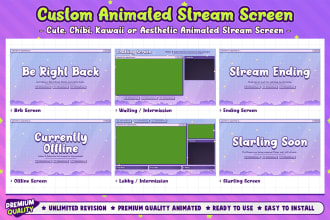 create custom animated cute starting soon, brb, offline stream screen