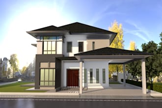 draw and render a 3d photo of exterior building