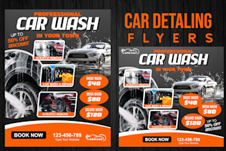 do car wash, car service, rental flyer, car detailing and trucking flyer