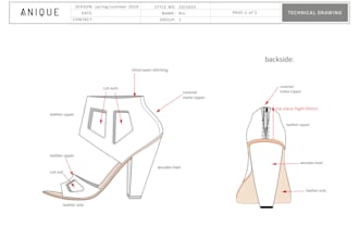 make technical sketches of your woman footwear design
