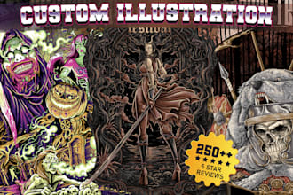 draw detailed dark art illustration for metal band t shirt artwork design