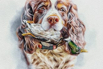 draw realistic watercolor portrait of your animal pet cat dog