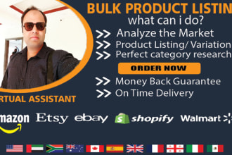 upload bulk product listing at amazon, ebay, shopify, walmart, etsy, wocomerece