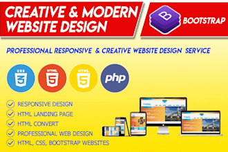 develop responsive website HTML, bootstrap, css5, javascript