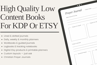design high quality low content KDP journals, planners, notebooks and logbooks
