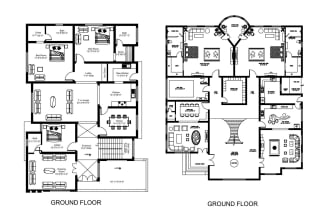 draft architectural drawings and house floor plans in autocad