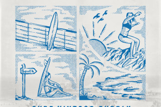 create vinatage surf, tropical, aloha or tshirt design