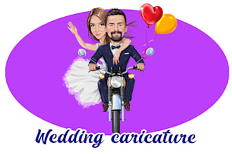 create a cartoon caricature for a couple, a wedding, a family