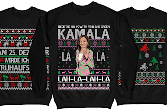 create ugly christmas sweater and tshirt design in 4hours