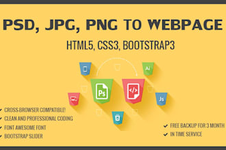 convert psd, png, jpg, pdf to html with bootstrap