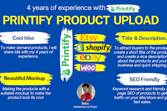 do pod printify or printful product upload and sync to etsy, shopify with SEO