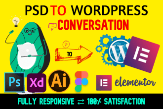 convert PSD to wordpress, HTML to wordpress,xd to wordpress,PSD to elementor pro