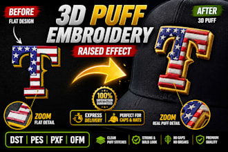 do 3d puff embroidery digitizing for you