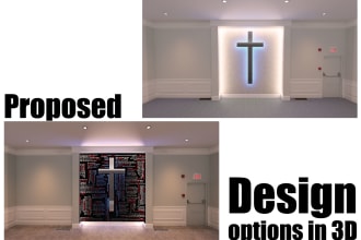 design church interior in 2d and 3d