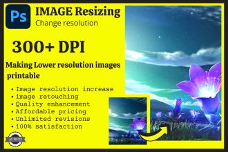 resize image, change dimension, increase resolution 300 dpi