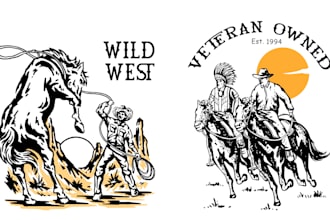 draw vintage western cowboy for logo and t shirt