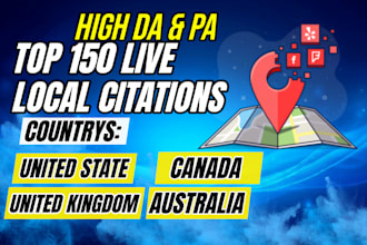 create top 150 local citations for local SEO in USA, UK ,aus and canada
