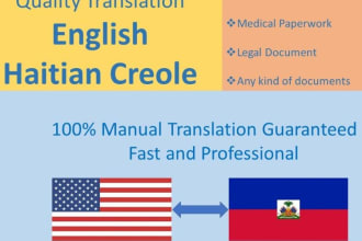 provide perfect english to haitian creole and vice versa