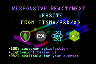 develop a responsive react, next website from PSD, figma, xd