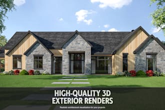 do realistic 3d exterior rendering or cgi of property
